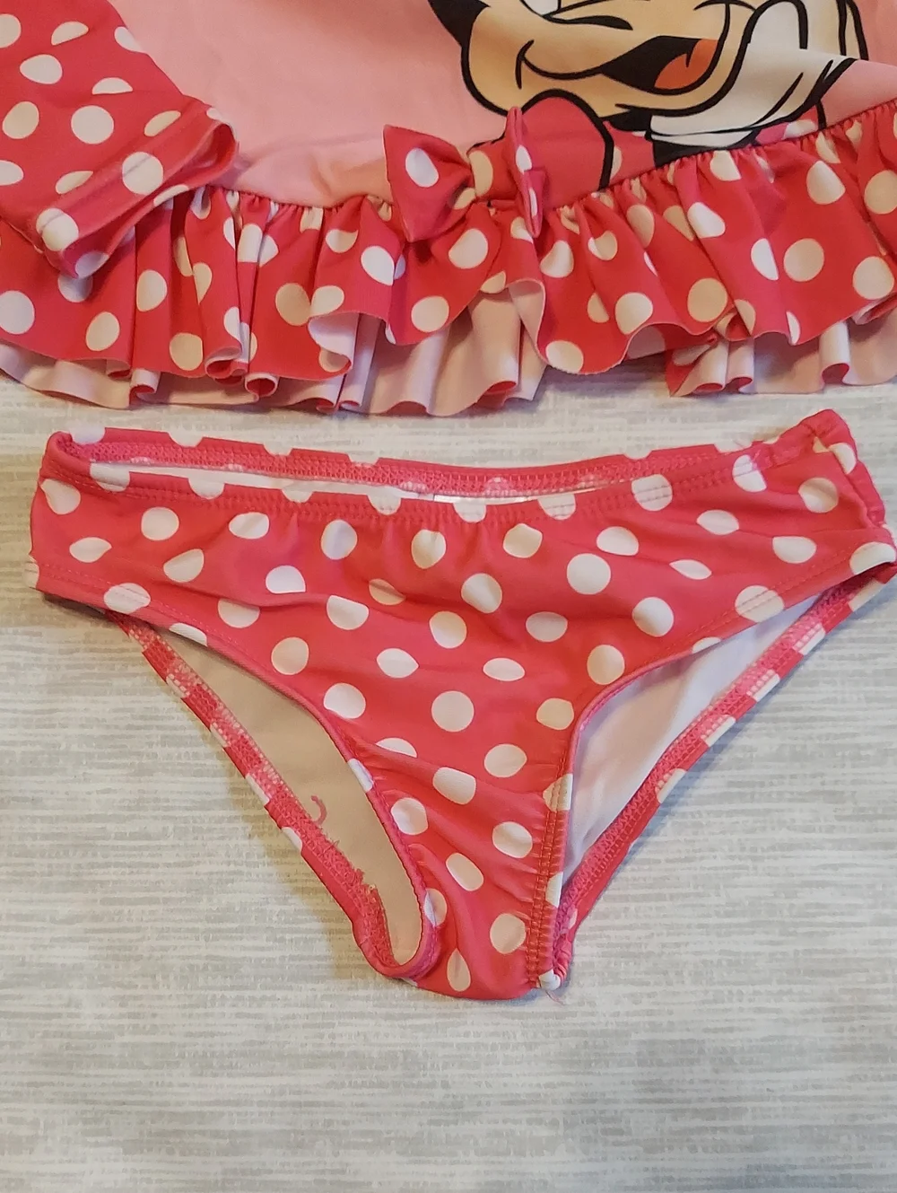 Disney Minnie Mouse pink polka dot long-sleeve rash guard bikini bottom 2PC Suit